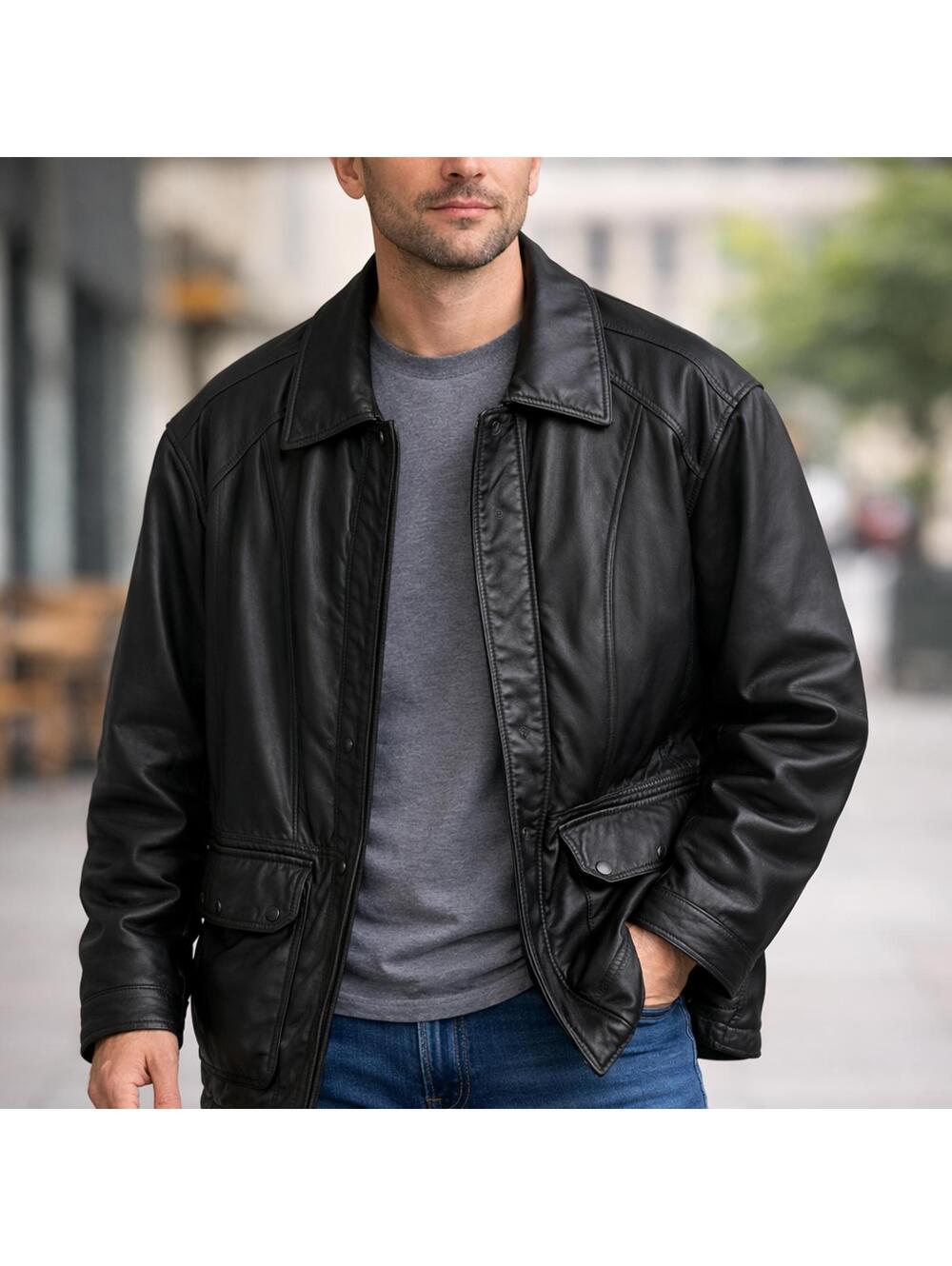 London Fog Black Leather Jacket Size XL